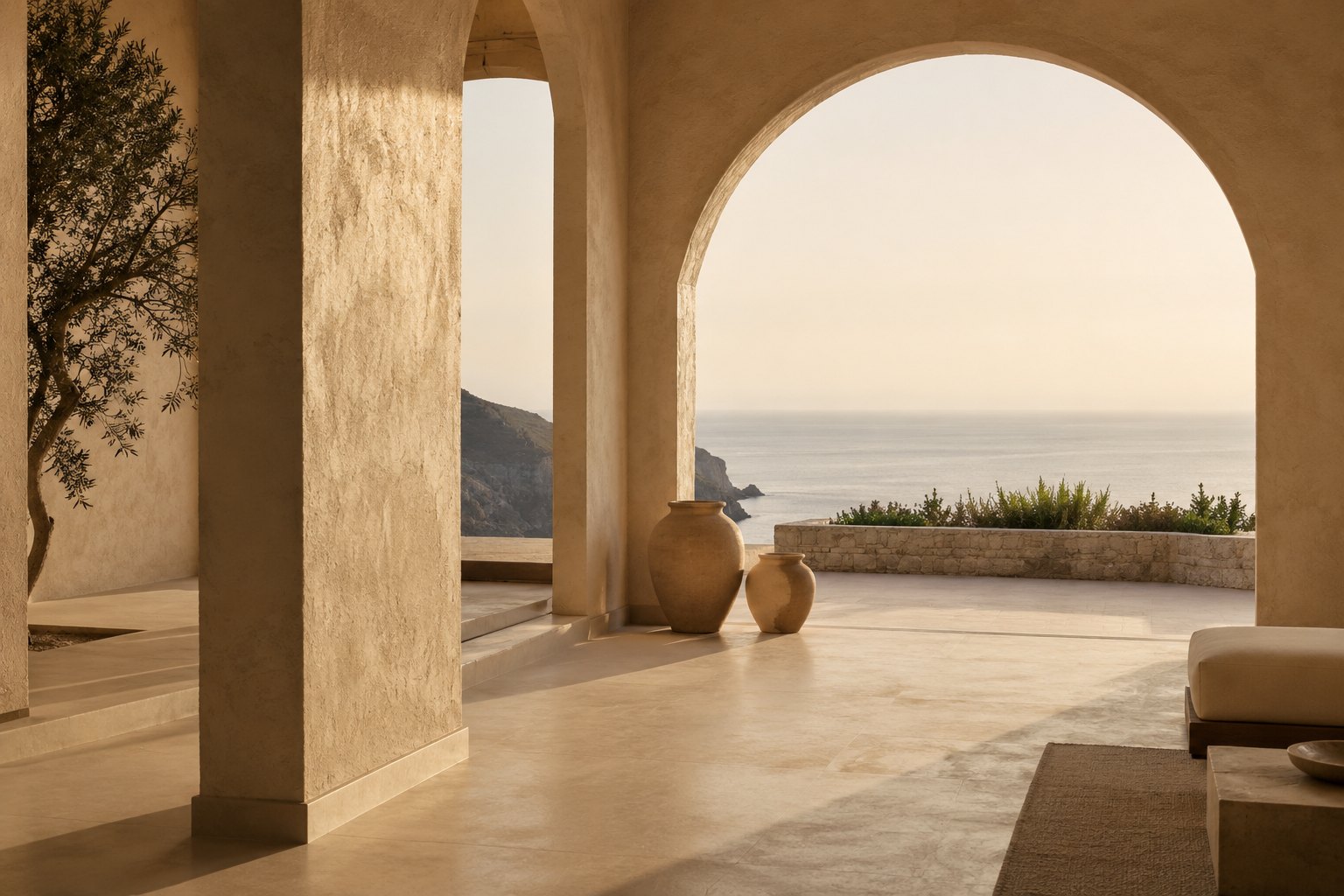 Coastal terrace at dusk